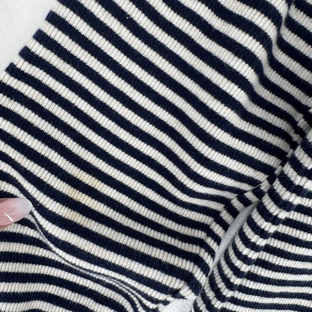 Vintage Basic Edition Lace Up Top Womens Size Small Navy Blue Stripes 90s Y2K - Picture 6 of 9